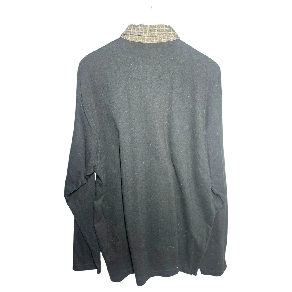 Harold Powell Men's Size XL Black Long Sleeve Polo Shirt Plaid Collar‎
